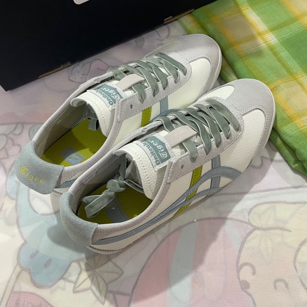 Onitsuka Tiger by Asics White with Light Gray and Lime Accent Sneakers - Picture 3 of 10